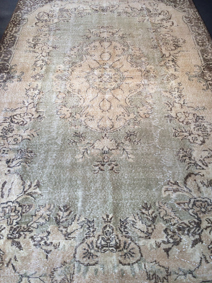6.5 x 10.8 Vintage Light Green  Rug, Large Area Vintage Rug, Oushak Rug,Turkish Rug Hand woven Rug 6.5x11 Muted Rug