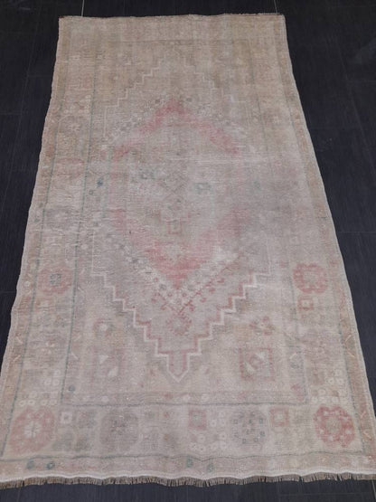 Muted Turkish Muted 3.5 x 6.4 Oriental Rug Large Area Rug Distressed Vintage Rug store Oushak Rug  Muted Rug Hand Knotted Rug