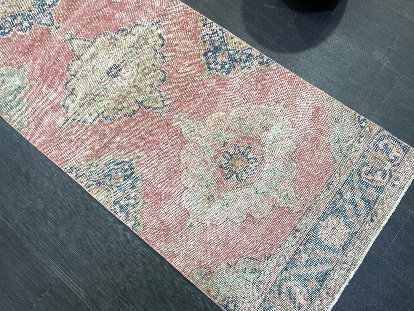 Muted Hand Knotted Runner Rug, Handmade Runner 2.11 x 12.5 Rug, WOOL Oushak Runner Rug, Rustic Rug Runner, Turkish Runner, Vintage Runner