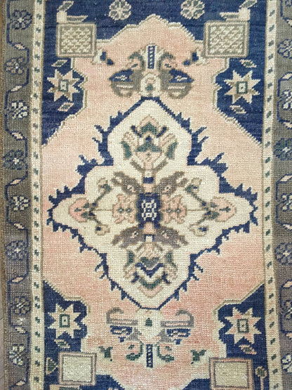 2x3 feet turkish small rug, vintage blue bedroom mini rug, oushak kitchen area small rug, handmade wool bath mat rug,entryway tiny muted rug