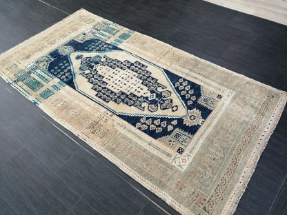 3.5 x 6.8 OUSHAK RUG, TURKISH Antique Rug,  Vintage  Rug, Antique Rug Wool Handknotted Rug,  Hand Made Rugs Vintage Turkish Rug