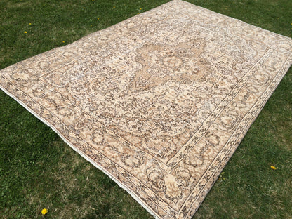 6.3 x 9.5 Vintage Oriental Large Area RUG, Turkish  Rugs, Vintage Rug, Living Room Rug, Muted Persian Rug Muted Oushak Rug, Hand Knotted Rug