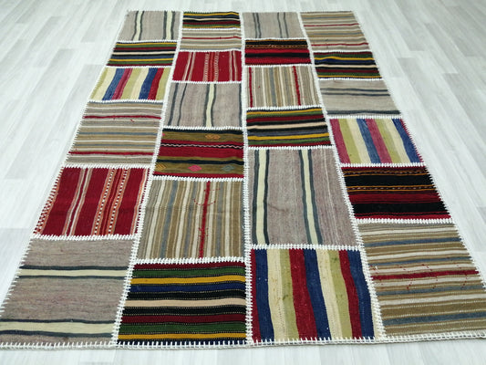 Hand Made Patchwork  Rug, Oushak Rug, Rustic Rug, Bohemian Rug, Rug Runner, Turkish Rug, Farmhouse Rug, Vintage Rug, Wool rug