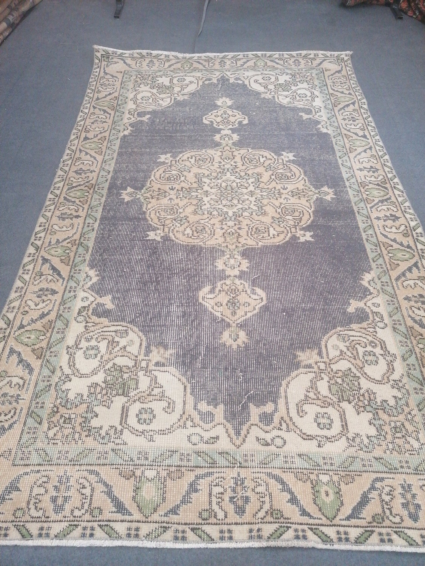 Vintage blue rug 3'9x6'6 distressed oushak rug