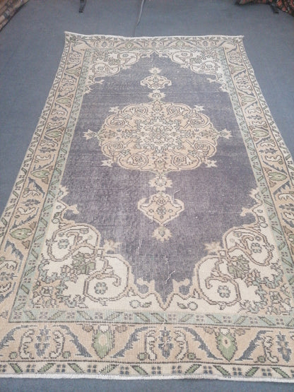 Vintage blue rug 3'9x6'6 distressed oushak rug
