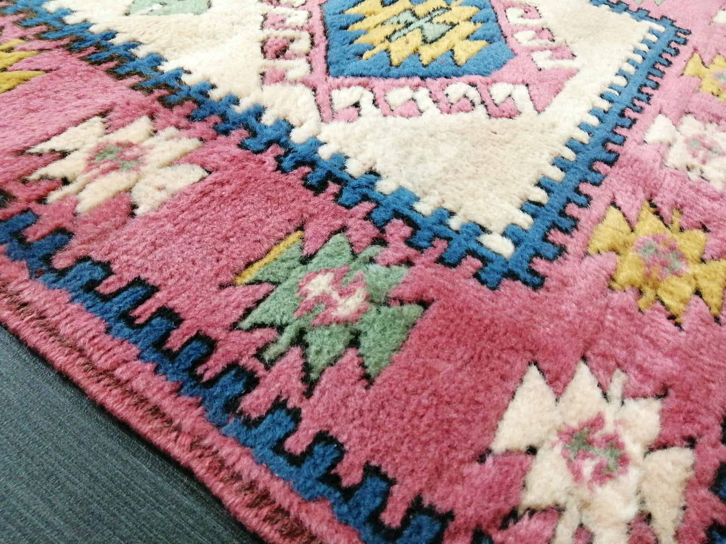 4.3X2.9 PINK AND NAVY Rug Hand Made Rug, High Pile Oushak Rug,  3x4 Boho Rug, Rug Runner, Plush Turkish Rug, Farmhouse Rug, Vintage Wool rug