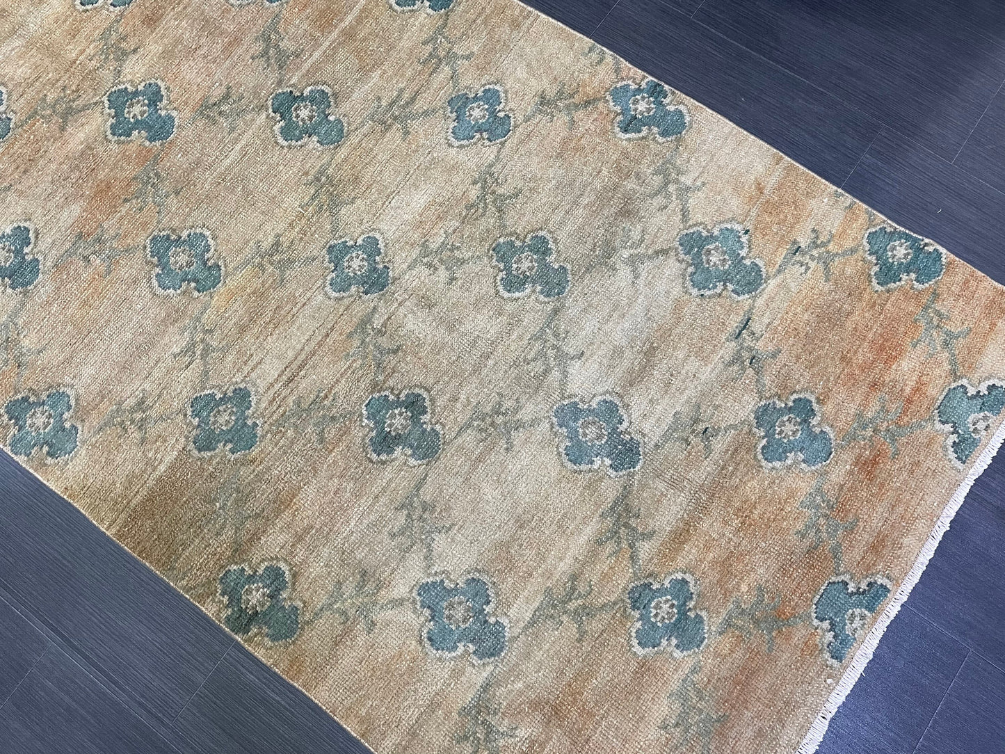 Turkish Rug, Vintage 3.8 x 9.9 Rug,Handmade Oushak Rug, Farmhouse Rug, Wool Rug, Wool Pile Rug Rustic Rug Bohemian Rug Vintage Turkish Rug