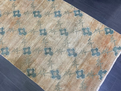 Turkish Rug, Vintage 3.8 x 9.9 Rug,Handmade Oushak Rug, Farmhouse Rug, Wool Rug, Wool Pile Rug Rustic Rug Bohemian Rug Vintage Turkish Rug