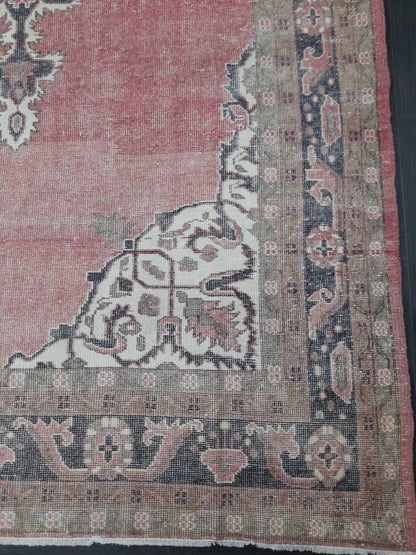 Vintage Turkish Rug 6.6 x 10.9 Red Vintage Persian Rug Muted Vintage Rug Wool Muted Oushak Rug Hand Made Rugs Vintage Distressed Turkish Rug