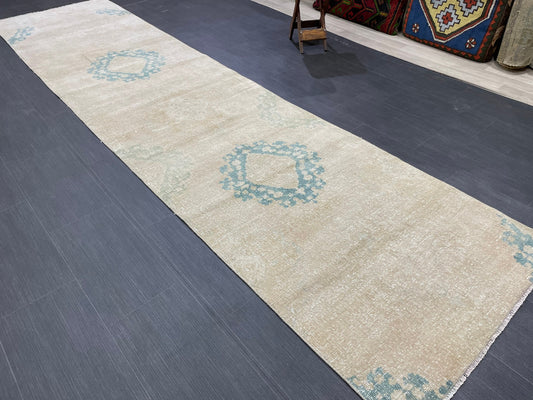 Muted Hand Knotted Runner Rug 3 x 12 Turkish Runner Rug Vintage Runner Rug Hallway Runner Rug Kitchen Runner Rug Handmade Runner Rug