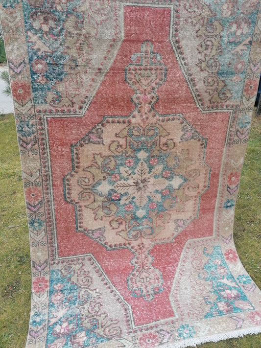 Vintage rug 7x4'6 turkish rug, kitchen rug, oushak rug