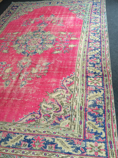 6.8 x 10 Turkish Rug, Oushak Rug, Handmade Rugs, Wool Vintage Hand Knotted Rug, Oriental Rugs, 7 by 10 Vintage Rug, hot pink, purple