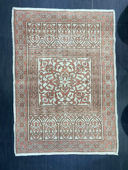 Antique Rug, Vintage 3.4 x 4.8 Rug, Turkish Wool Rug, Oushak Rug Fine Knotted Rug, Hand Knotted Rug, Persian Rug, Handmade Rug
