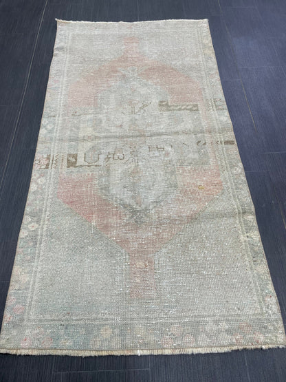Muted Vintage Rug 2.5 x 5 Natural Wool Handmade Rug, Oushak Rug, Rustic Rug, Turkish Rug, Farmhouse Rug, Wool rug