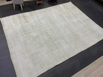 Neutral Vintage Rug Distressed 6.3 x 8.5 Rug Turkish Rug Muted Hand Knotted Wool Rug Handmade Rug Antique Rug
