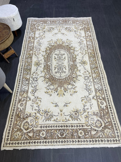 Neutral Rug, Persian RUG, TURKISH 4x7 Rug, Hand knotted Rug, Oriental Rug, Vintage Rug, Handmade Rug, Antique Rug, Oushak Rug, woven rug.